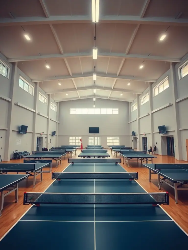 A panoramic view of the ATTC PLEAUX facility, showcasing the quality of the equipment and the welcoming atmosphere for players of all ages.